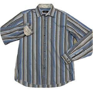 Bugatchi Uomo Regular Fit Button Up LT Blue Striped Single‎ Pocket Shirt